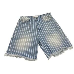 Nature Blue White Striped Jean Shorts Womens XS Hi Rise Light Wash Frayed Denim
